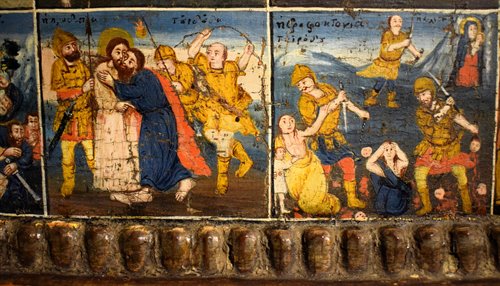 Tryptique  médiéval grec, détrempe sur bois à fond or